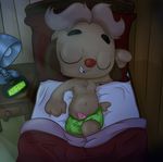  2018 anthro bed canine clothed clothing cub digital_media_(artwork) erection fur hair lying male mammal nipples open_mouth partially_clothed penis pillow playkids polygon5 shorts sleeping smile solo timmy underwear young 