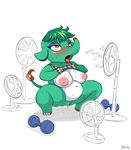  animal_crossing anthro blush clothing_lift elephant eyeshadow female hair makeup mammal nintendo opal_(animal_crossing) pussy short_stack slightly_chubby solo sorcerushorserus sweat tongue tongue_out video_games weights 