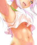  :d armpits blurry breasts cafe-chan_to_break_time cocoa_(cafe-chan_to_break_time) dark_skin depth_of_field dutch_angle ground_vehicle midriff military military_vehicle motor_vehicle navel open_mouth pink_hair porurin small_breasts smile solo sweat tan tank_top upshirt white_background yellow_eyes 