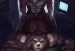 2018 abs anal barmaku bear belly big_belly canine fur male male/male mammal muscular overweight penetration red_fur slightly_chubby wolf 