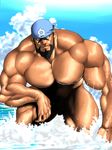  1boy bara beach beard male_focus muscle nude outdoors penis pokemon rabbit_(pixiv744412) solo tagme water 