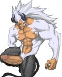  1boy abs bara erection horns large_penis male_focus muscle rabbit_(pixiv744412) silver_hair solo tagme 