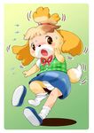  animal_crossing bell blonde_hair blush brown_hair clothing clothing_transformation edmol female fluffy fluffy_ears fluffy_tail fur gender_transformation hair isabelle_(animal_crossing) male nintendo open_mouth orange_hair shocked sweat transformation underwear video_games white_fur yellow_fur 