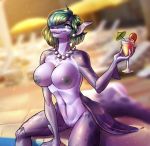  &lt;3 alcohol anthro areola beverage breasts cerbera delphine_(officialbitwave) ear_piercing female fin fish holding_drink holding_object jewelry marine navel necklace nipples nude piercing pussy shark sitting smile solo 