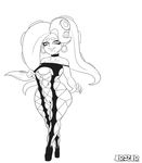  breasts earrings erozer high_heels hoop_earrings iida_(splatoon) looking_at_viewer monochrome navel_piercing nipple_piercing pussy splatoon tentacle_hair thick_thighs wide_hips 