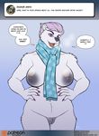  2018 anthro bear big_breasts breasts clothed clothing colored_nails comic conditional_dnp ear_piercing english_text eyeshadow female fur hair kadath looking_at_viewer makeup mammal nipples nude partially_clothed piercing pink_hair polar_bear pubes purple_eyes pussy scarf slightly_chubby solo speech_bubble text vera_korzynski white_fur 