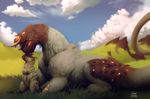  2016 claws day digital_drawing_(artwork) digital_media_(artwork) dragon duo feral fur furred_dragon grass grypwolf horn kukuri lying outside sky 