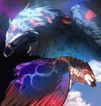  2016 avian beak bird black_beak blue_eyes digital_drawing_(artwork) digital_media_(artwork) duo feathered_wings feathers feral green_eyes grypwolf wings 