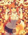  :d animal_ears aran_sweater blurry bokeh brown_eyes christmas_lights commentary cowboy_shot dav-19 depth_of_field deviantart_username english_commentary fox_ears fox_girl freckles hair_ribbon hands_up happy holding long_hair long_sleeves looking_at_viewer miniskirt open_mouth orange_hair original patricia_(dav-19) plaid plaid_skirt pleated_skirt ribbon signature skirt sleeves_past_wrists smile solo standing sweater thighhighs tumblr_username turtleneck turtleneck_sweater watermark web_address white_legwear winter_clothes zettai_ryouiki 