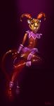  2009 anthro bodysuit cheetah clothed clothing collar costume digital_drawing_(artwork) digital_media_(artwork) feline fur horn jester male mammal open_fur purple_background rubber shiny simple_background skinsuit solo tight_clothing turbinedivinity 