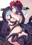  ass black_hair blue_eyes blush breasts commentary_request d: fate/grand_order fate_(series) feet flower hair_flower hair_ornament hairpin hips katsushika_hokusai_(fate/grand_order) legs looking_at_viewer luse_maonang medium_breasts medium_hair nipples nude octopus open_mouth short_hair solo tentacles 