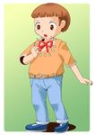  animal_crossing brown_eyes brown_hair clothing edmol green_background hair human isabelle_(animal_crossing) male mammal nintendo not_furry ribbons simple_background transformation video_games young 