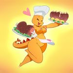  &lt;3 2018 anthro apron areola breasts chef_hat clothing cooking_with_tracy cute dinosaur eyes_closed fangs female food hat lonbluewolf nipples open_mouth pussy scalie short_stack solo teeth tongue tracey 