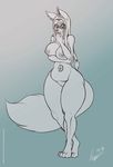  2017 anthro areola bantar2 big_breasts big_butt blush breasts butt canine digital_media_(artwork) female fox fur hair mammal nipples nude pussy simple_background solo thick_thighs white_fur 