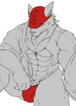 2018 abs anthro azaki_20x biceps big_muscles canine claws clothing fur hi_res kemono male mammal muscular muscular_male nipples pecs simple_background underwear wolf 
