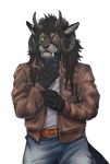  2018 5_fingers alpha_channel anthro black_lips black_nose clothed clothing curved_horn feline horn kero_tzuki male mammal red_eyes saber-toothed_cat simple_background transparent_background 