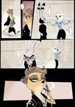  angry anthro canine cigarette clothed clothing comic cynthia_walker disney female fox fully_clothed group herpestid jack_savage jacket lagomorph male mammal meerkat mongoose rabbit rem289 smoke smoking speech_bubble spikes zootopia 