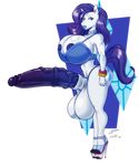  2018 anthro balls big_balls bra breasts clothing collaboration cutie_mark dickgirl equine footwear friendship_is_magic hair hi_res horn huge_balls hybrid_penis hyper hyper_penis intersex jindragowolf long_hair mammal medial_ring my_little_pony penis rarity_(mlp) solo teer underwear unicorn vein veiny_penis 