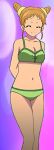  ^_^ aikatsu! arisugawa_otome arms_behind_back artist_request bare_shoulders bikini closed_mouth collarbone drill_hair foreshortening green_bikini green_swimsuit legs looking_at_viewer navel solo swimsuits two_side_up 