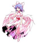  alphes_(style) bangs bare_arms blue_eyes blue_hair bobby_socks bow breasts closed_mouth dairi dress eyebrows eyebrows_visible_through_hair feathered_wings feathers frilled_dress frills frown full_body hair_bow mai_(touhou) medium_breasts parody puffy_short_sleeves puffy_sleeves red_bow short_hair short_sleeves smile socks solo style_parody touhou touhou_(pc-98) transparent_background v-shaped_eyebrows white_bow white_dress white_legwear white_wings wings 
