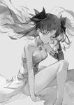  bangs breasts cleavage detached_collar detached_sleeves fate/grand_order fate_(series) greyscale hong ishtar_(fate/grand_order) long_legs medium_breasts monochrome parted_bangs solo two_side_up 