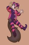  2015 anthro bell bulge clothed clothing digital_drawing_(artwork) digital_media_(artwork) gloves hi_res jester leggings legwear long_tail makeup male mammal namelessenemy one_eye_closed simple_background slightly_chubby smile solo striped_leggings stripes tongue tongue_out underwear unknown_species wink 