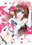  armpits blue_eyes blush brown_hair dress kizuna_ai long_hair ribbon smile 