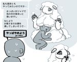  anthro big_breasts breasts caprine female fluffy horizontal_pupils human japanese_text komeko-nk mammal sheep sweat text translation_request 