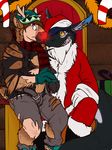  2016 anthro binturongboy candy candy_cane cervine cetacean chair christmas clothed clothing coat digital_drawing_(artwork) digital_media_(artwork) dolphin duo felix_(binturongboy) food fur gift gloves hat hi_res holidays male mammal marine monster orca reindeer rudolph_the_red_nosed_reindeer santa_claus santa_hat scarf smile throne torn_clothing transformation whale 