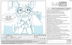  2018 absurd_res anthro aogami bed bedroom bella_mouse_(mileymouse) buckteeth cam_show camgirl chair chat chat_box clothed clothing cub cubcam digital_media_(artwork) dress english_text eyewear female flashing flat_chested glasses hi_res kneeling livestream looking_at_viewer mammal mileymouse mouse nipples office_chair recording rodent shirt_pull solo teeth text webcam young 