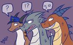  ! 2017 ? ?! angels_with_scaly_wings animated brown_scales bryce_(awsw) dragon embarrassed grey_scales hat horn kpsketches maverick_(awsw) open_mouth pictographics reaction_image scales scalie scar sebastian_(awsw) simple_background smile speech_bubble western_dragon 
