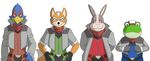  clothed clothing falco_lombardi fox_mccloud fully_clothed male nintendo peppy_hare portrait simple_background slippy_toad star_fox thegreatmatsutzu video_games white_background 