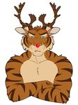 alpha_channel anthro christmas christmas_lights crossed_arms dream_and_nightmare fake_antlers feline frown holidays horn looking_at_viewer male mammal muscular muscular_male red_nose scar solo tiger 