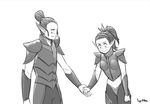  1girl blush bracer commentary couple dark_eldar hetero holding_hands lutherniel pointy_ears ponytail warhammer_40k 