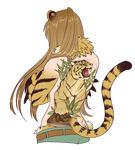 animal_ears back_tattoo belt blue_pants brown_hair claws cropped_legs crossed_arms denim facing_away from_behind fur fur_collar highres jeans jinko_(monster_girl_encyclopedia) long_hair manosdetrapo monster_girl monster_girl_encyclopedia pants ryuu_ga_gotoku saejima_taiga solo striped tail tail_raised tattoo tiger tiger_ears tiger_stripes tiger_tail topless transparent_background upper_body 