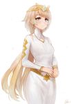  blonde_hair blue_eyes blush commentary earrings edward_montenegro feather_necklace fire_emblem fire_emblem_heroes fjorm_(fire_emblem_heroes) jewelry long_hair necklace solo very_long_hair 