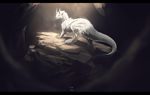  2016 ambiguous_gender black_bars day detailed_background digital_drawing_(artwork) digital_media_(artwork) feral fur grypwolf kukuri outside red_eyes rock standing white_fur 