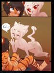  2018 anthro blush breasts brown_fur butt claralaine comic cub digital_media_(artwork) english_text erection feline female fur ghost hair hi_res humanoid_penis male mammal nipples nude open_mouth penis scared smile spirit teeth text uncut white_fur young 