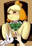  animal_crossing bell black_eyes blonde_hair blush bottomless breasts chair clitoris clothed clothing disembodied_hand female first_person_view hair half-closed_eyes isabelle_(animal_crossing) looking_down nervous nintendo pussy pussy_juice pyu_ta08 shirt short_hair sitting speculum spread_legs spread_pussy spreading tears uncensored urethra vest video_games 