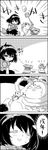  =_= bow bucket cirno closed_eyes comic commentary_request emphasis_lines greyscale hair_bobbles hair_bow hair_ornament highres holding ice ice_wings inu_(cookie) kisume monochrome shaded_face shovel shoveling smile snow snowman sweat sweatdrop tani_takeshi touhou translation_request twintails wings yasaka_kanako yukkuri_shiteitte_ne 