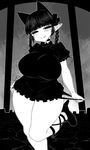  :3 animal_ears bangs blunt_bangs blush braid breasts cat_ears commentary_request curvy dress extra_ears fang greyscale haseru_(ginku_mh) high_heels kaenbyou_rin large_breasts monochrome naughty_face panties panty_pull plump pointy_ears puffy_short_sleeves puffy_sleeves seductive_smile short_dress short_sleeves smile solo thick_thighs thighs touhou twin_braids underwear wide_hips 