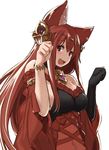  animal_ears anthuria breasts erune granblue_fantasy large_breasts lefthand long_hair paw_pose red_hair white_background 