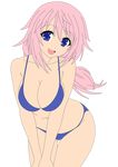  1girl absurdres artist_request baka_to_test_to_shoukanjuu bangs bare_midriff blue_eyes breasts cleavage female hair_ornament hairclip highres himeji_mizuki hips large_breasts legs long_hair looking_at_viewer mound_of_venus navel open_mouth pink_hair simple_background solo standing thighs tongue transparent_background vector_trace 