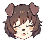  :3 :p akiyama_yukari animal_ears bangs blush blush_stickers brown_hair closed_eyes commentary dog_ears eyebrows_visible_through_hair face girls_und_panzer head_only ikomochi kemonomimi_mode looking_at_viewer messy_hair short_hair simple_background smile snout solo tongue tongue_out white_background 