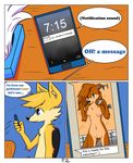  anthro bathroom black_nose blue_eyes breasts canine cellphone comic davidsone female fox male mammal mustelid nipples nude penis phone pussy text yellow_eyes 