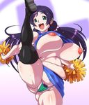  black_hair blush breasts cheerleader green_eyes green_panties huge_breasts kanriken love_live!_school_idol_project nipples pubic_hair thong toujou_nozomi underwear 