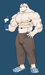  2017 5_fingers abs anthro biceps bulge clothed clothing feline fur hi_res kemono male mammal muscular muscular_male nipples pecs simple_background standing stripes syukapong tiger topless white_fur white_tiger 