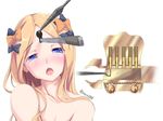  abigail_williams_(fate/grand_order) bangs black_bow blonde_hair blue_eyes blush bow collarbone commentary_request fate/grand_order fate_(series) gameplay_mechanics hair_bow head_tilt keyhole kudou_maimu lockpick long_hair looking_at_viewer nose_blush nude open_mouth orange_bow parted_bangs polka_dot polka_dot_bow saliva solo the_elder_scrolls the_elder_scrolls_iv:_oblivion twitter_username white_background 