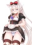  1girl american_flag american_flag_print animal_ears apron azur_lane black_bow black_dress blue_eyes blush bow cat_ears cat_girl choker dress flag_print frilled_apron frills hair_bow hammann_(azur_lane) lifted_by_self mirun_(funimani) panties print_neckwear puffy_short_sleeves puffy_sleeves red_choker red_ribbon ribbon short_sleeves silver_hair skirt skirt_lift solo thighhighs underwear waist_apron white_apron wrist_cuffs 