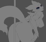  1girl animal_ears artist_request black_sclera blue_eyes breasts claws digimon elbow_gloves fox_tail furry nipples pole pole_dancing renamon tagme tail 